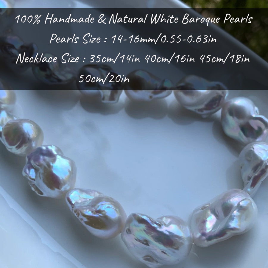 Large White Baroque Pearl Necklace 14-16mm Elegant Gift Box for Women