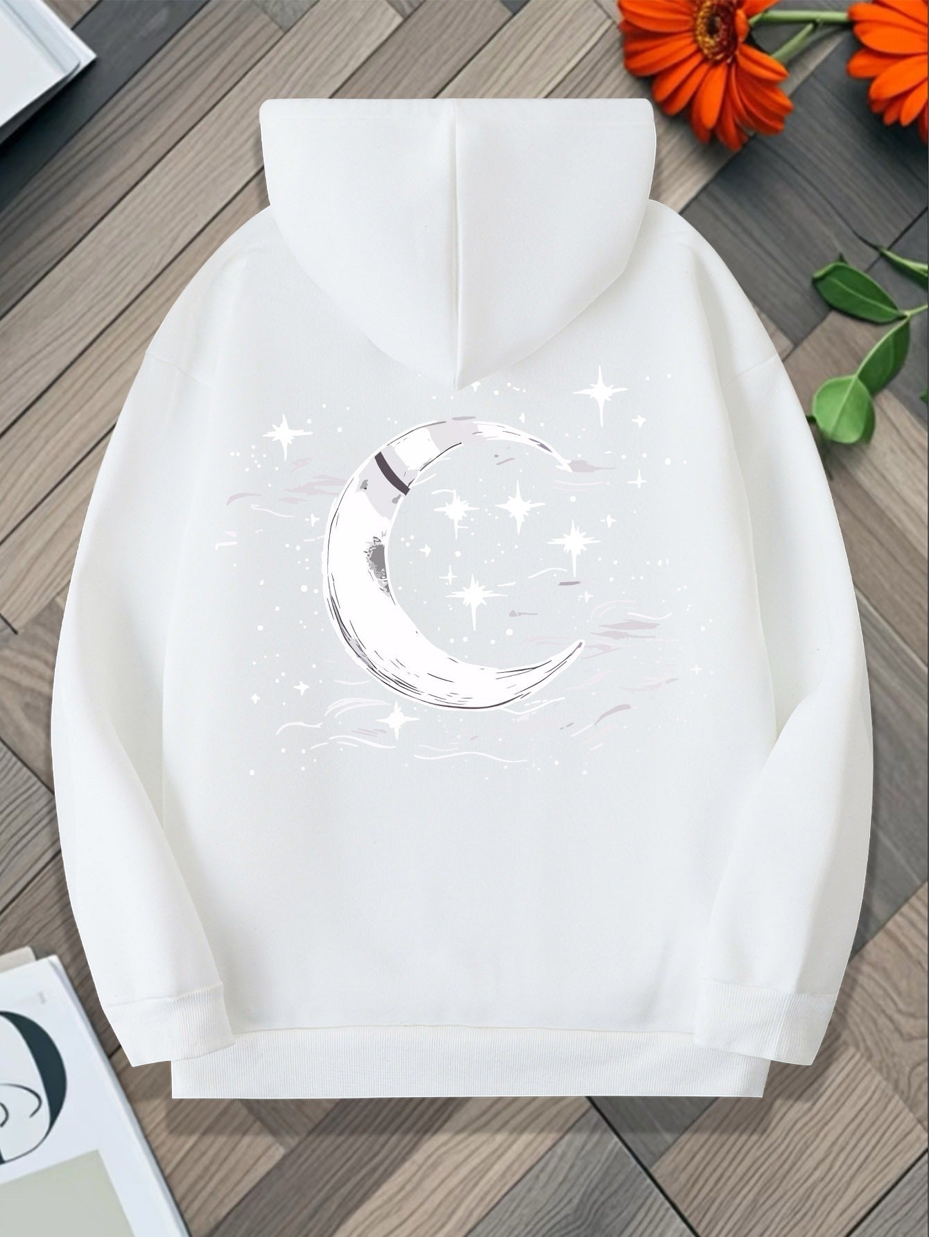 Plus Size Women's Sun Moon Stars Print Hoodie Casual Long Sleeve Pullover
