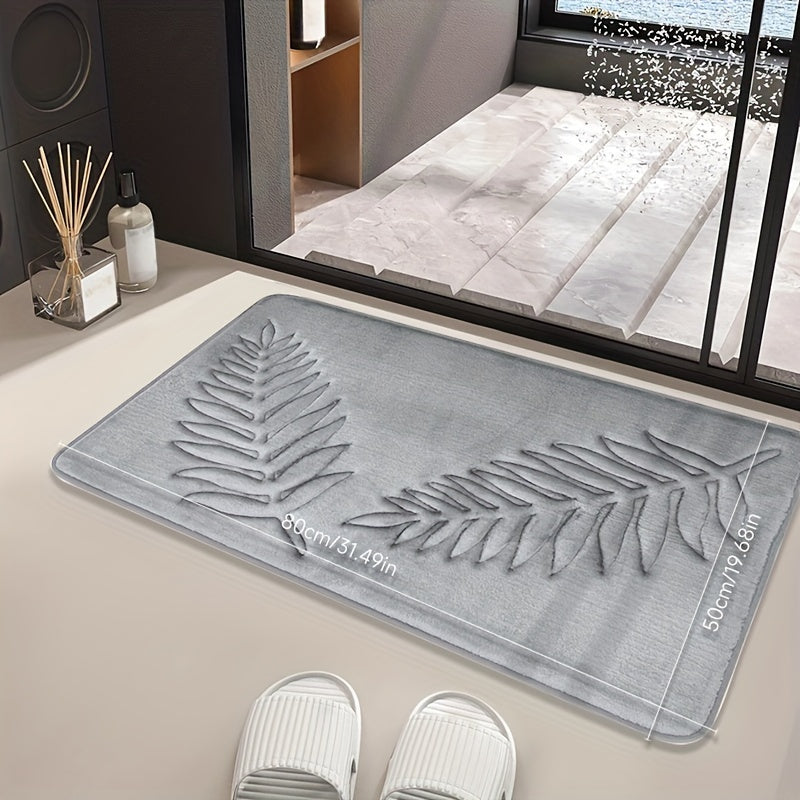 Non-Slip Leaf Pattern Bathroom Mat Absorbent Quick-Dry Polyester Rug