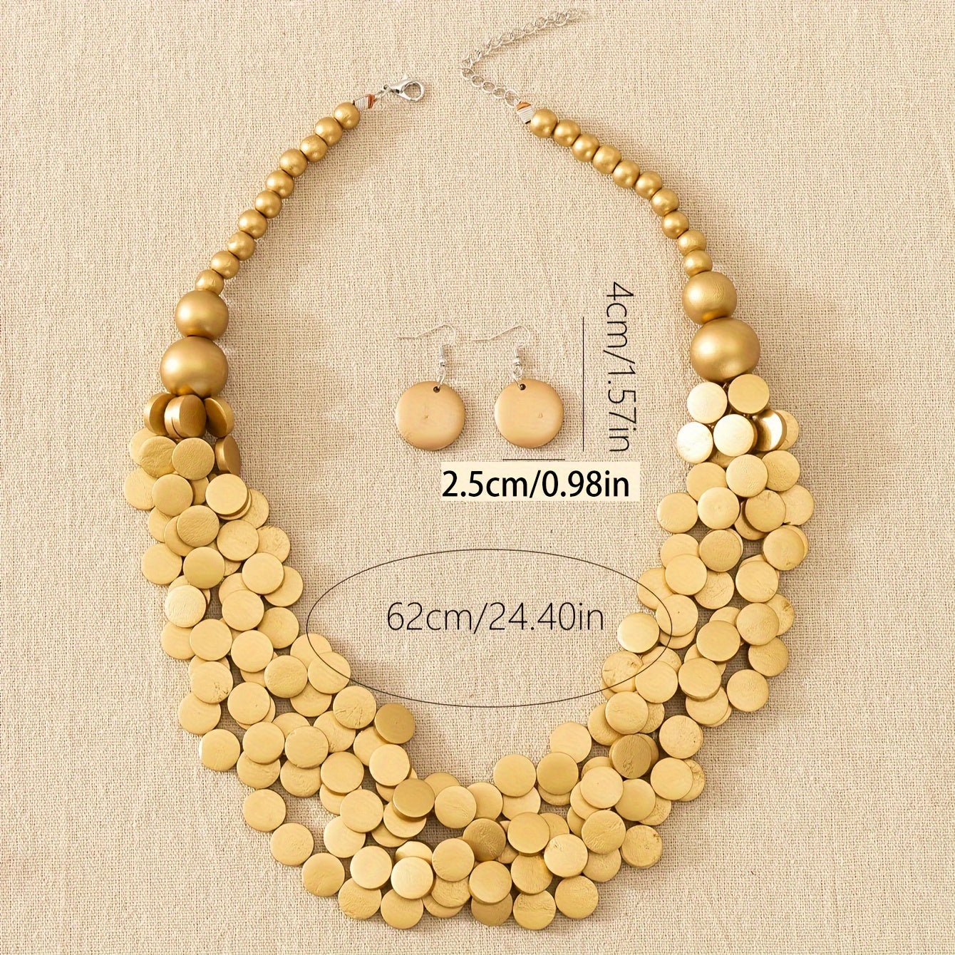 Wooden Boho Style Jewelry Set with Earrings and Necklace for Women