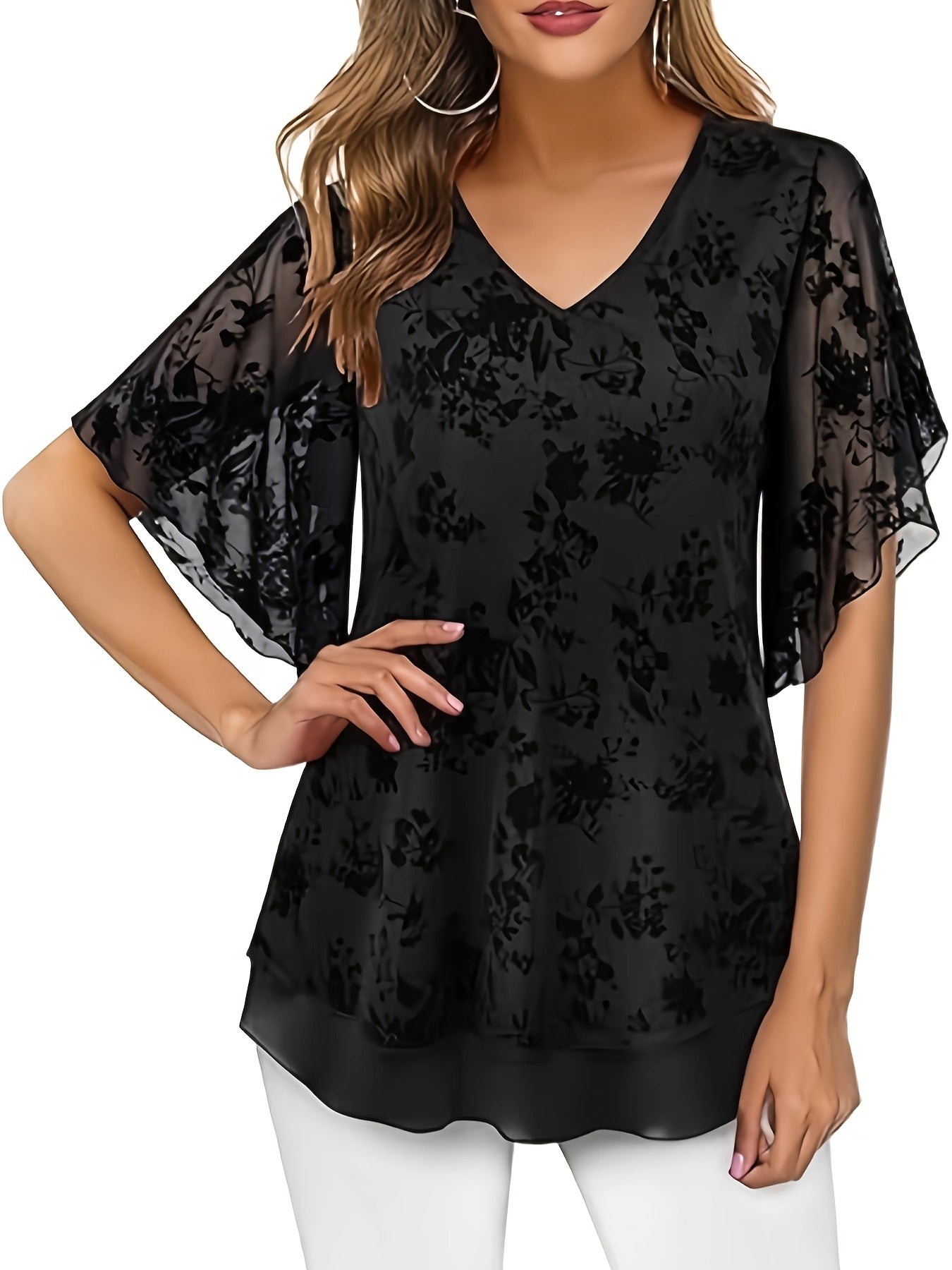 Женские блузки большого размера с двойным слоем сетки, элегантные