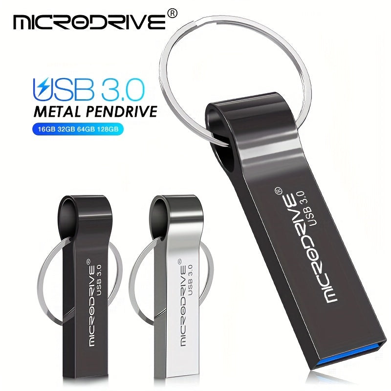 High Speed USB 3.0 Metal Pen Drive 32GB 64GB 128GB with Ring Clasp