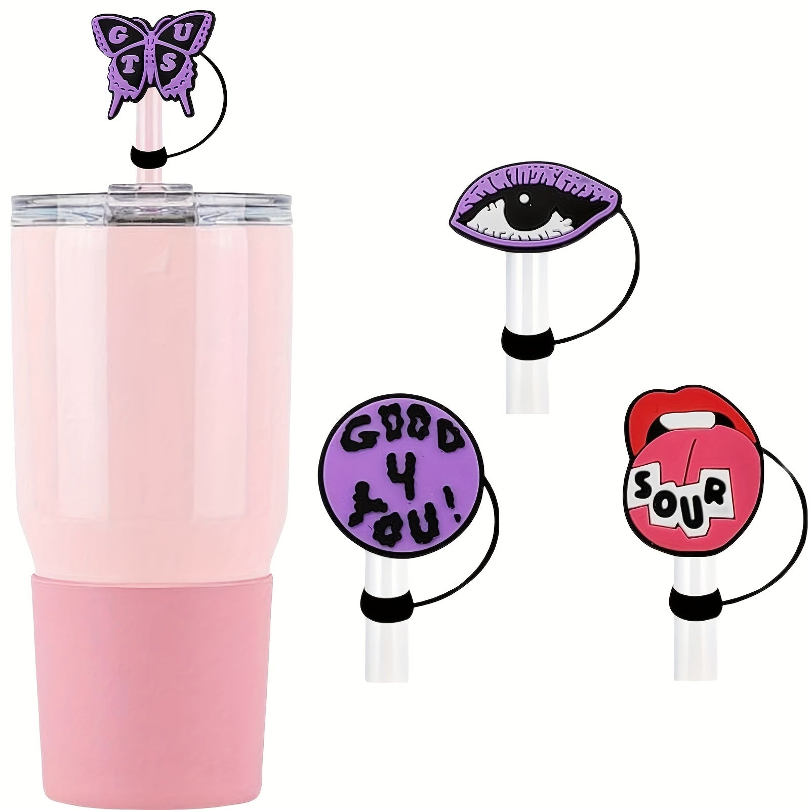 Set of 4 Straw Covers for 30oz and 40oz Tumblers with Fun Designs for Parties