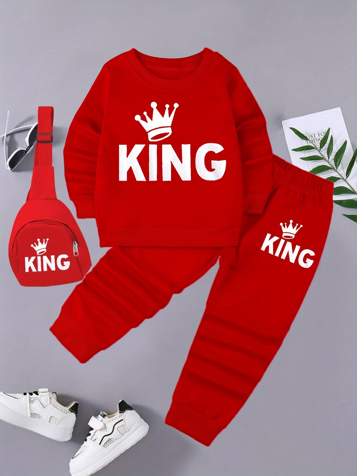 Boys' Fall Winter Alphabet Pattern Polyester Casual Suit with Crew Neck