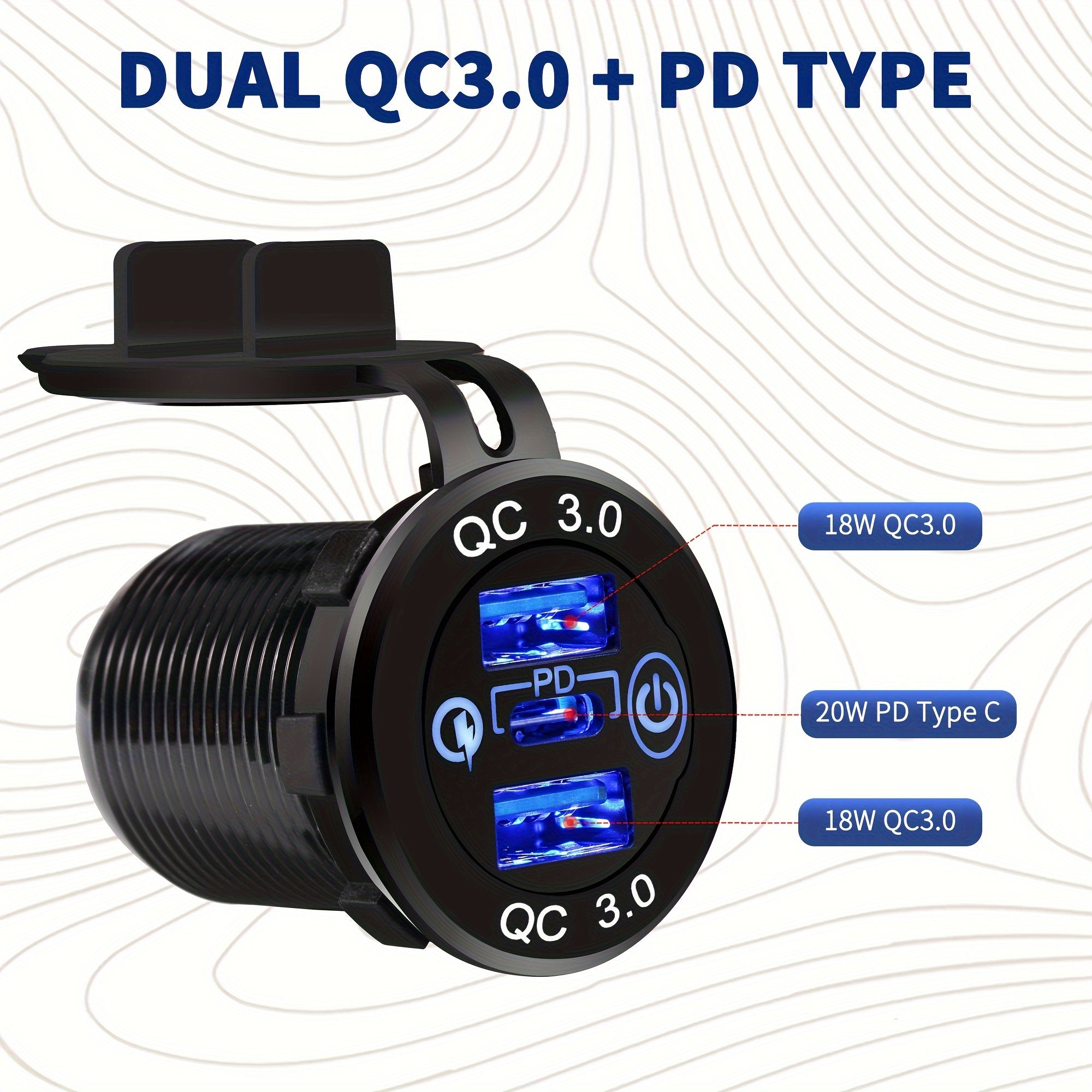 Dual USB Fast Charging Socket PD Type C QC3.0 Car Charger 12V 24V