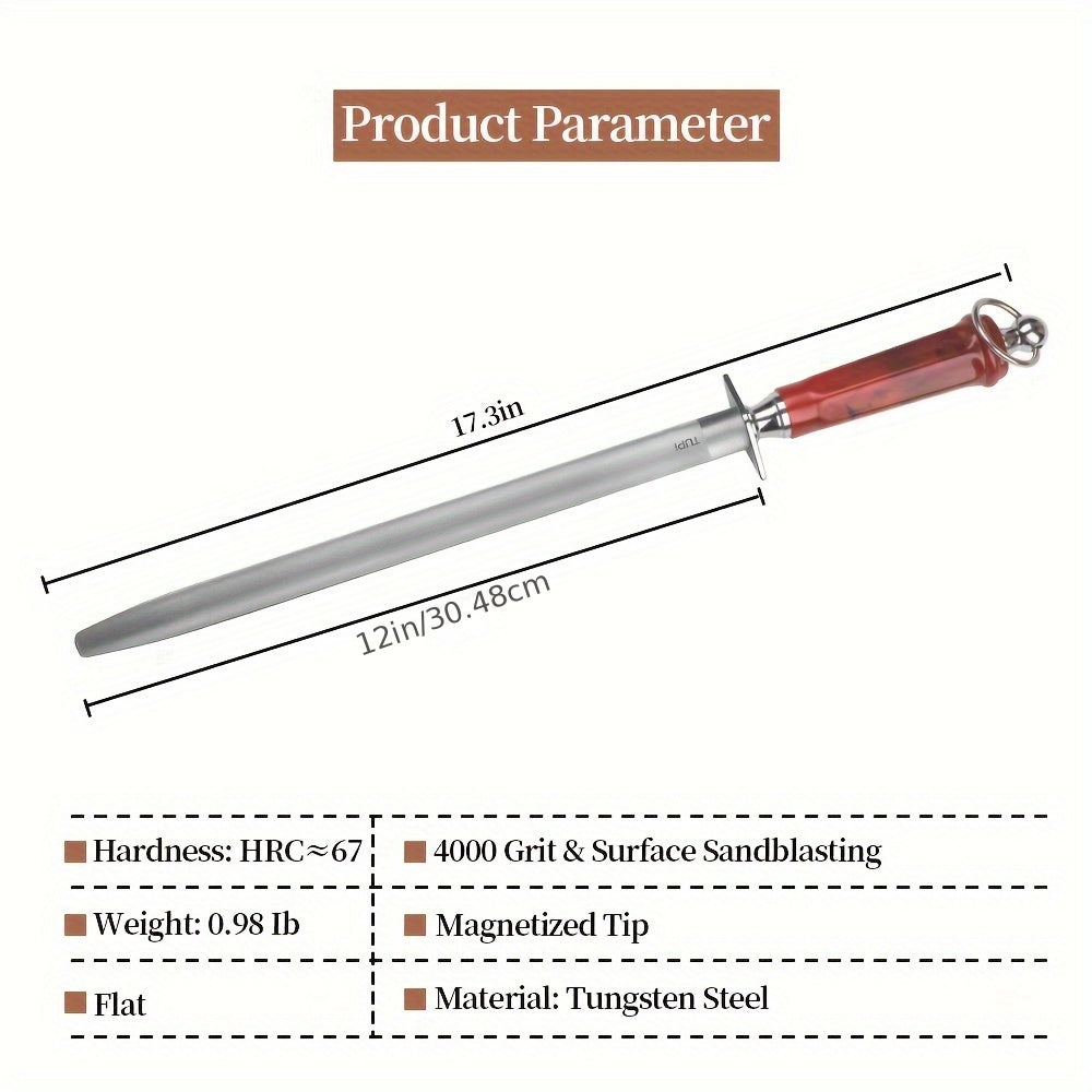 12-Inch Kitchen Knife Sharpener Handheld Ultra-Fine Grit Metal Sharpening Rod for Home and Restaurant