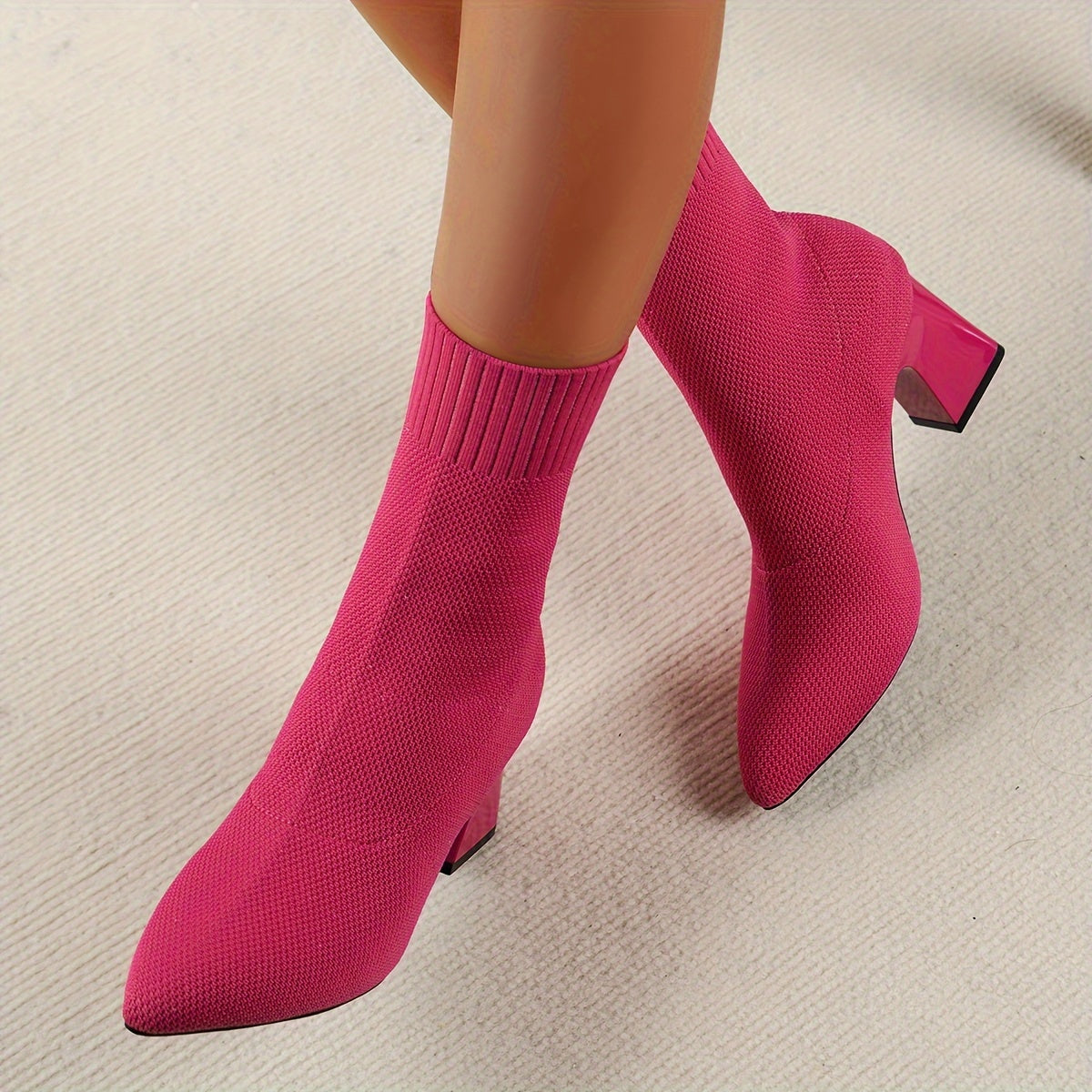 Women's Solid Color Chunky Heel Boots Casual Point Toe Slip On Dress