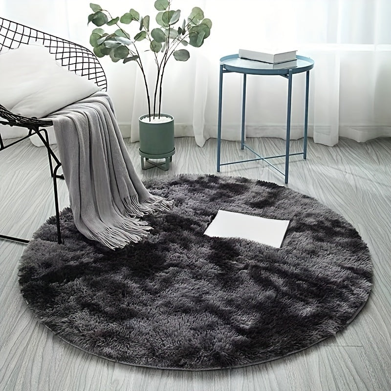 Ultra-Soft Plush Round Floor Mat Non-Slip Machine Washable Light Grey Black Grey