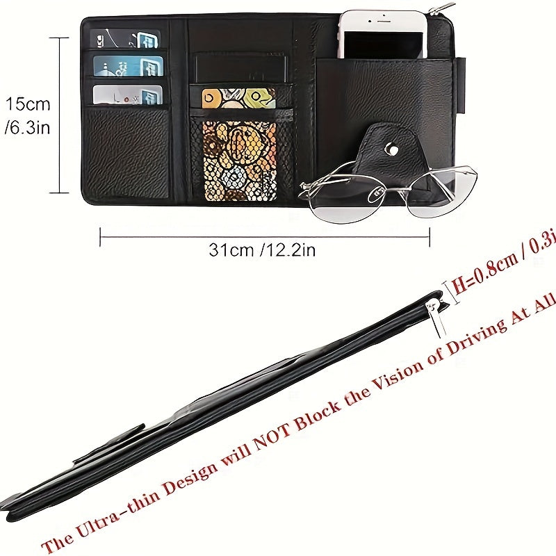 Car Glasses Holder Leather Sun Visor Card Pocket Organizer for Tickets