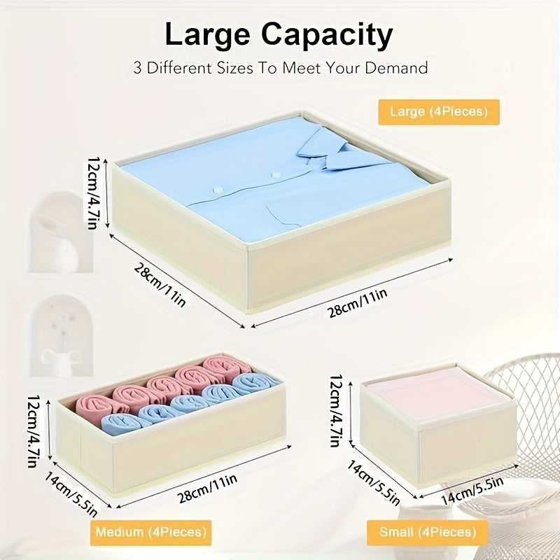Juego de 12 organizadores de tela plegables para cajones para ropa, calcetines, sujetadores, corbatas, cajas de almacenamiento