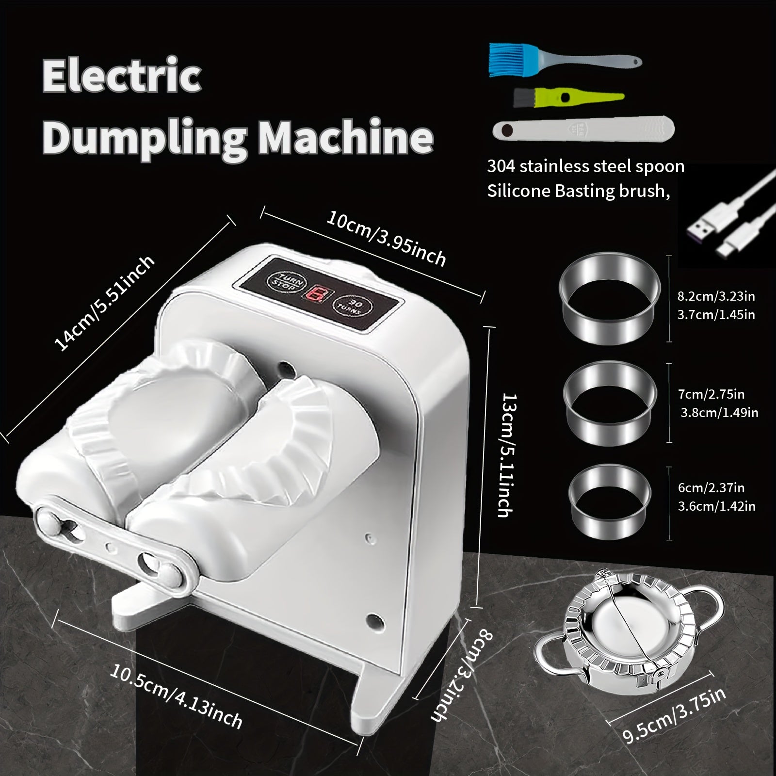 Máquina eléctrica de una sola cabeza para hacer dumplings en casa con 2 modos, recargable, incluye rodillo de relleno, prensa, cortador, cuchara y cepillo