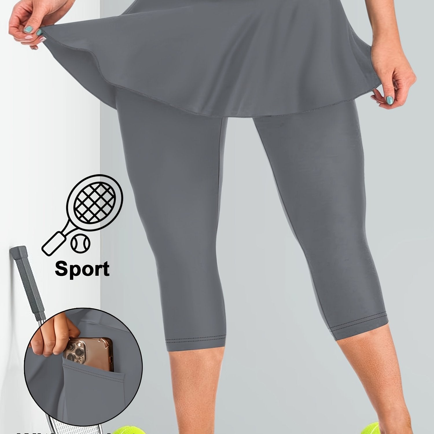 Culottes de talla grande de cintura alta con cierre y bolsillo para teléfono para deportes y uso casual