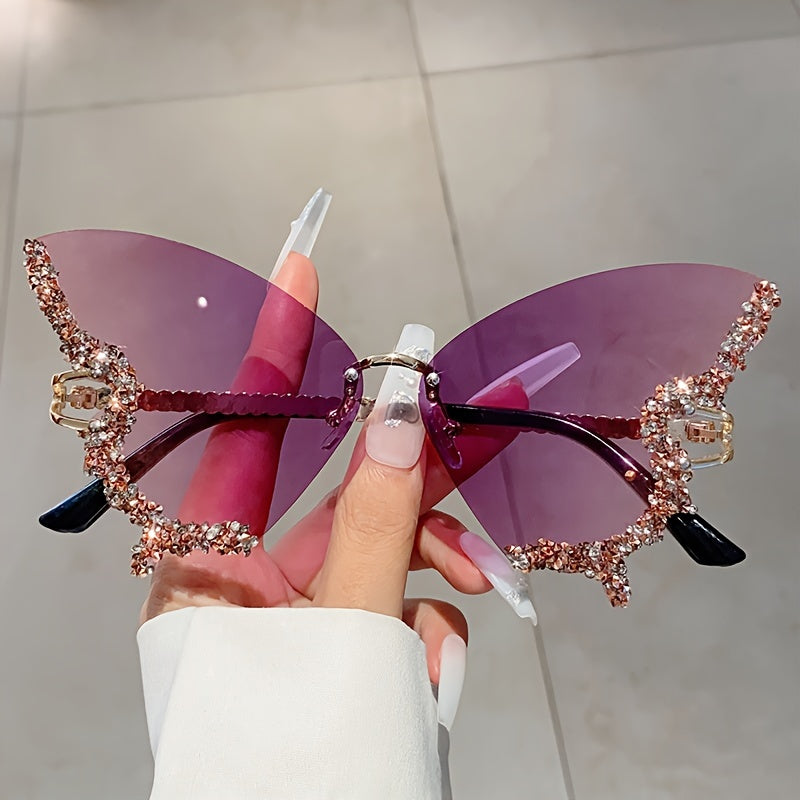 Women's Butterfly Rimless Fashion Glasses with Rhinestones for Costume Parties and Proms