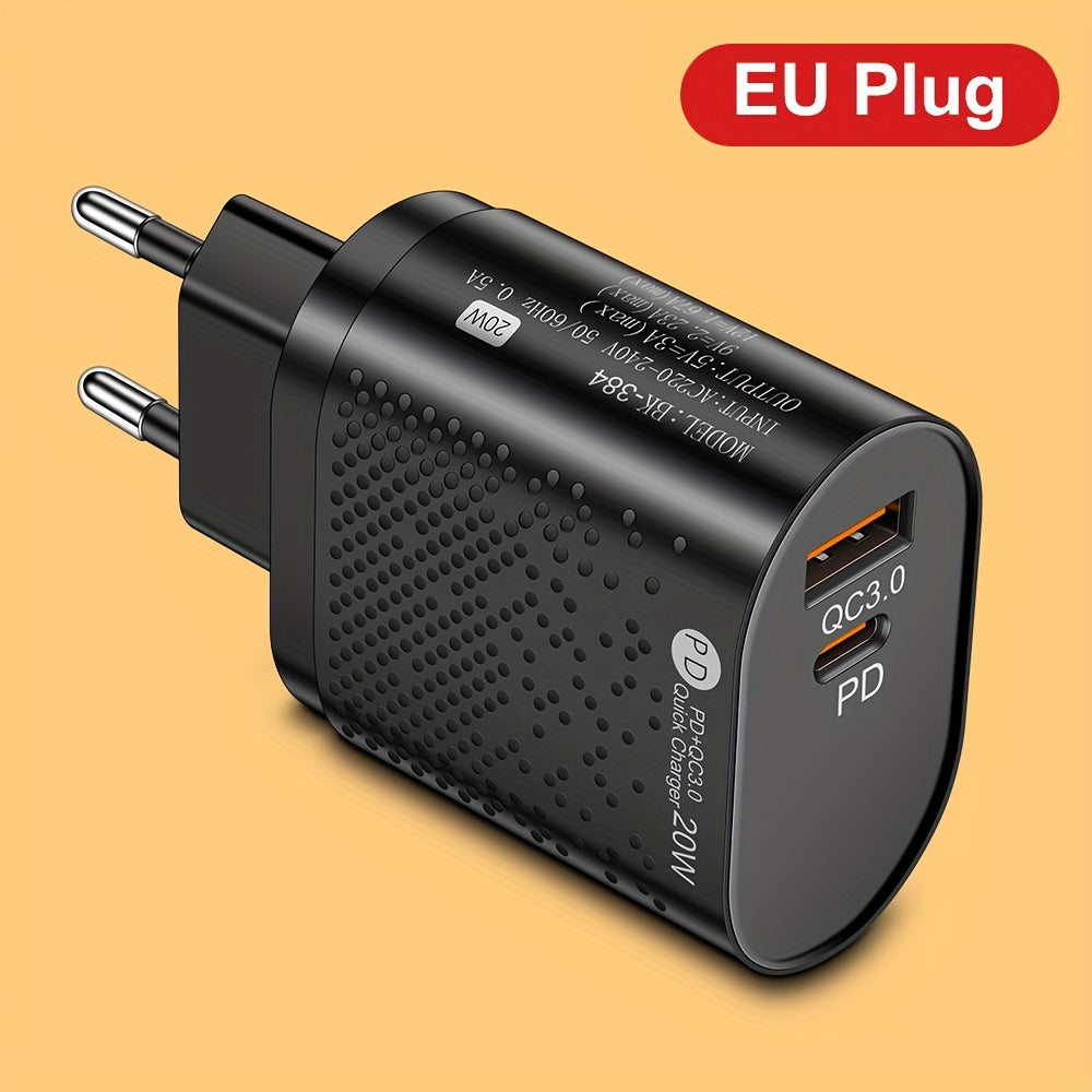 20W Dual Port USB C devor zaryadlagichi tez zaryadlash uchun iPhone va Android telefonlari uchun