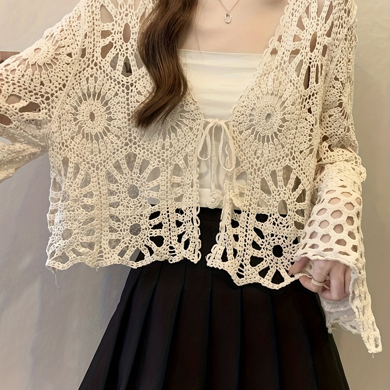 Women's Plus Size Crochet Knit Cardigan Summer Cover-Up Loose Pullover