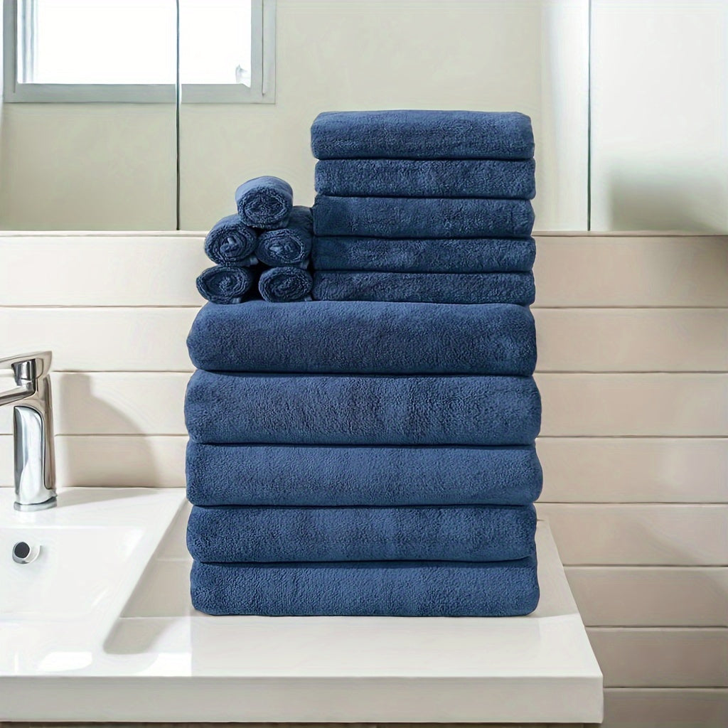 15-Piece Microfiber Towel Set for Home and Hotel Shower in Multiple Colors