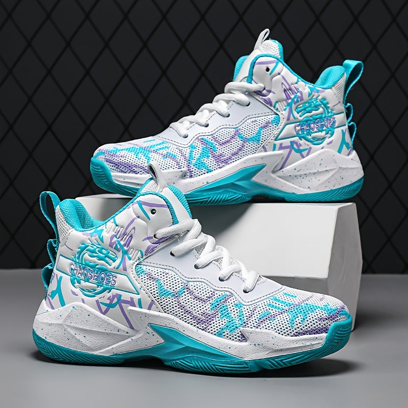 Boys Woven Basketball Shoes Mid Top Lace Up Non Slip All Season Sneakers