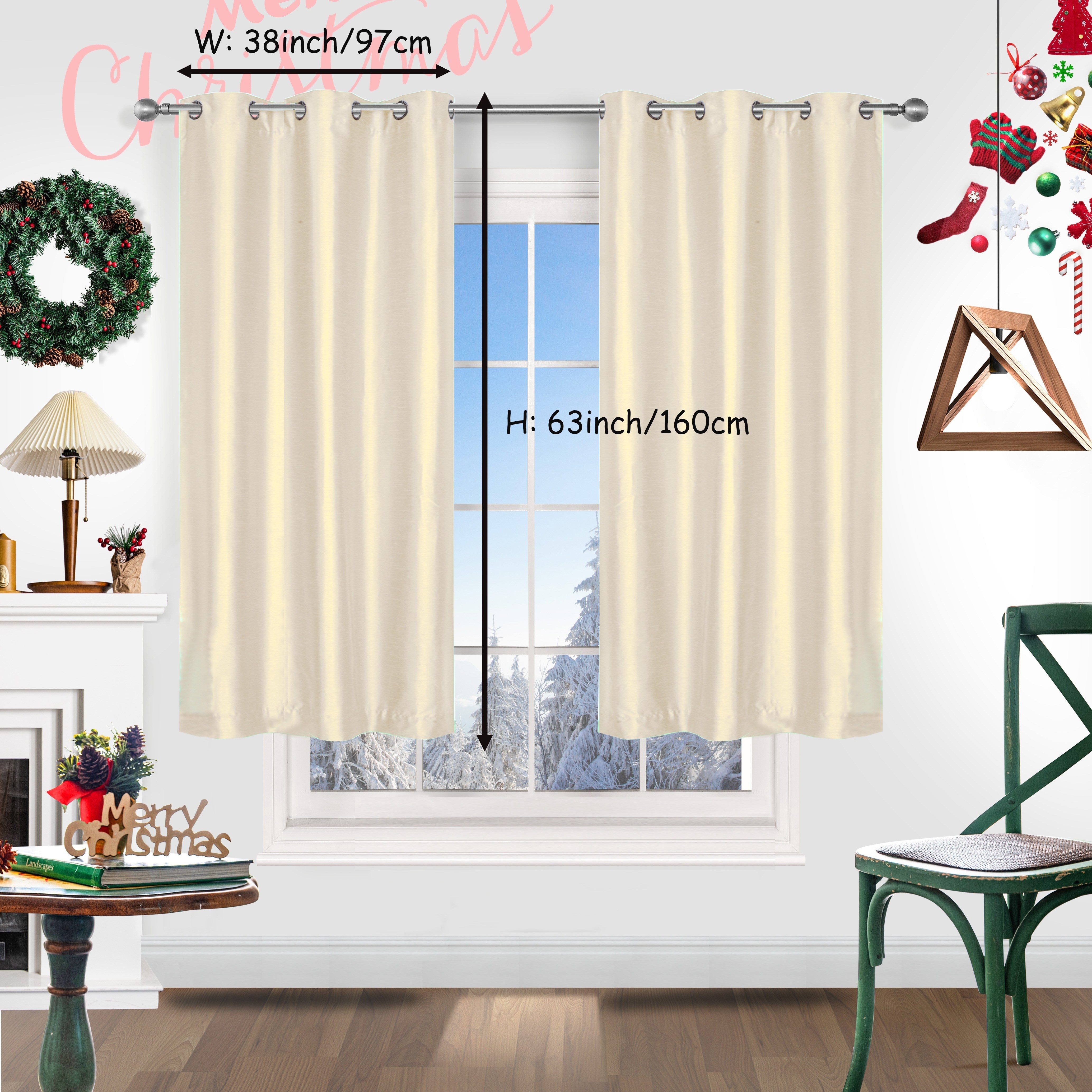 Red Christmas Curtains 2 Pieces Faux Silk Grommet Top for Living Room Bedroom Office