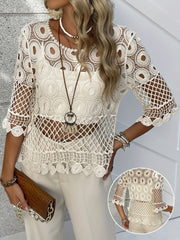 Women's Crochet Cover Up Knit Top Short Sleeve Solid Color