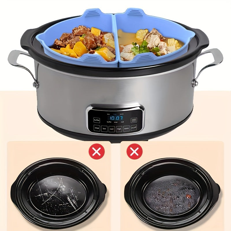 Qayta ishlatiladigan silikon sekin pishirish qoplami, 6-7 kvartlik oval pishirish uchun buklanuvchi bo‘linmalar bilan, osmon rangli, qizil, qora