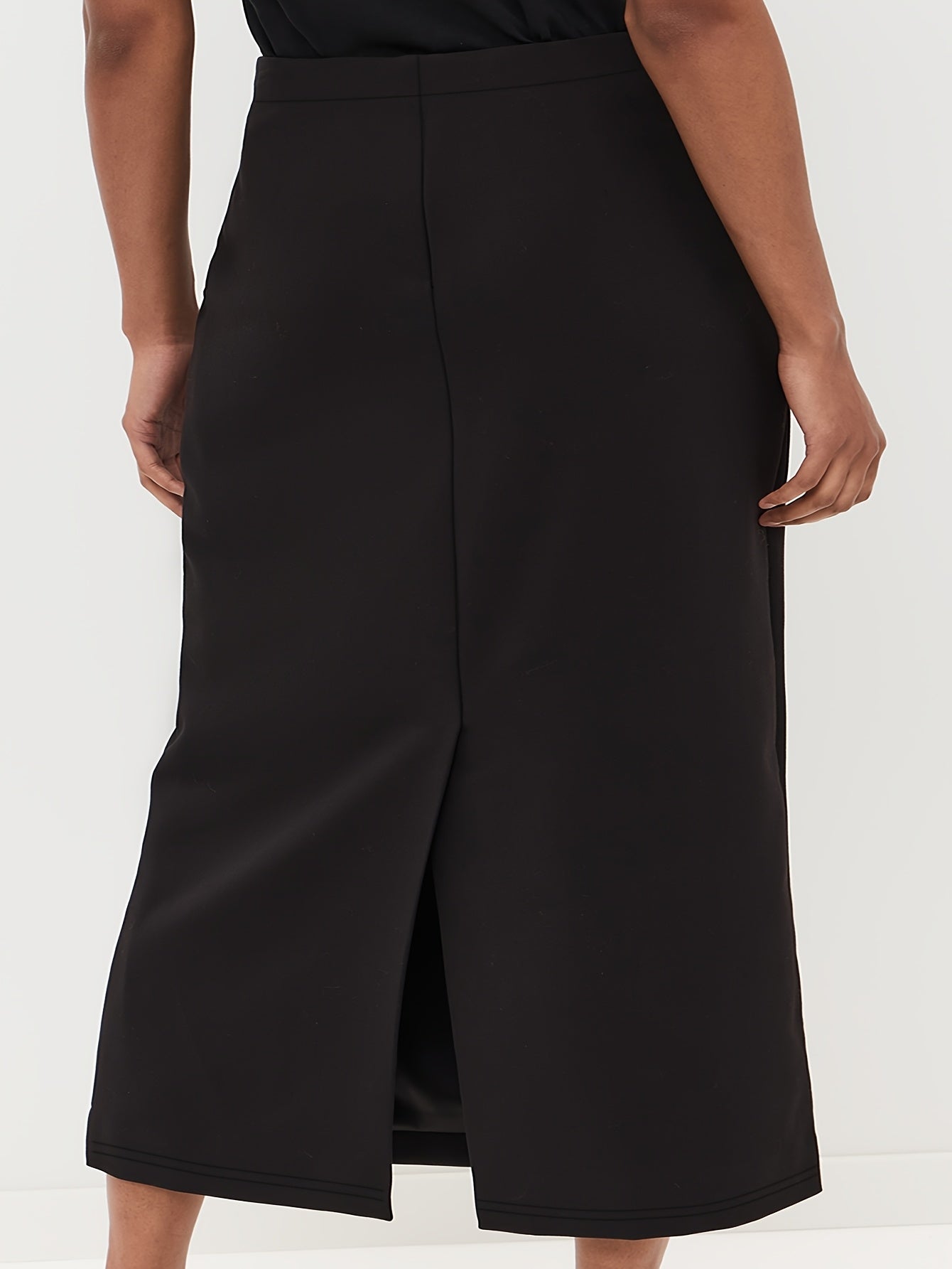 Falda midi de talla grande para mujer en negro con abertura lateral, elástica, de casual a formal