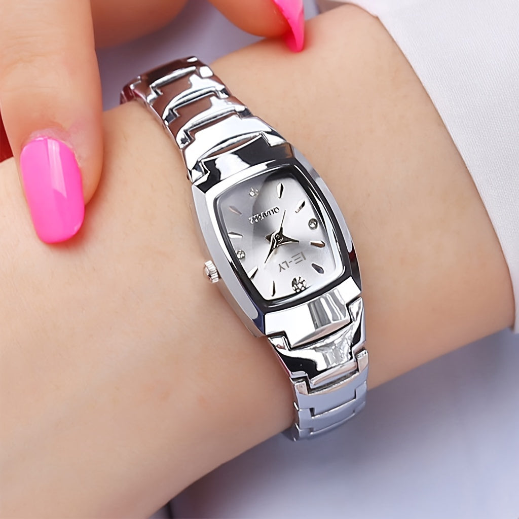 Unisex Square Rhinestone Quartz Watch with Zinc Alloy Strap and Dial