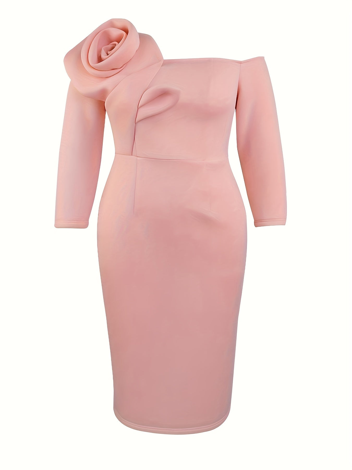 Women's Bodycon Party Dress Off Shoulder Long Sleeve 3D Flower Patchwork