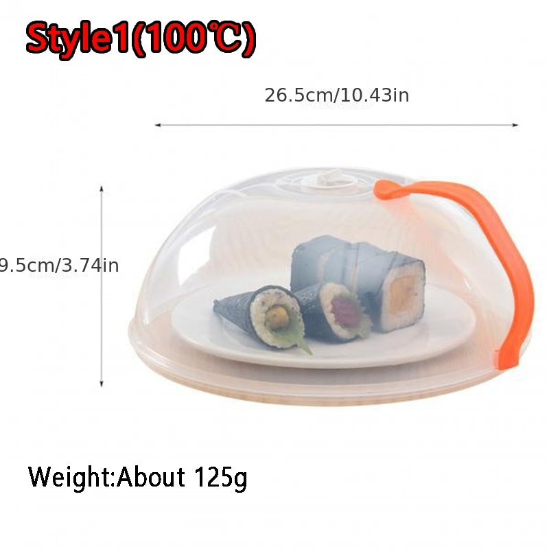 Transparent Microwave Food Cover with Orange Handle, Steam Vent, Splash-Proof