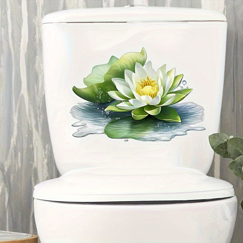 White Lotus Flower Wall Decal Self-Adhesive PVC Floral Sticker for Bathroom and Home Decor