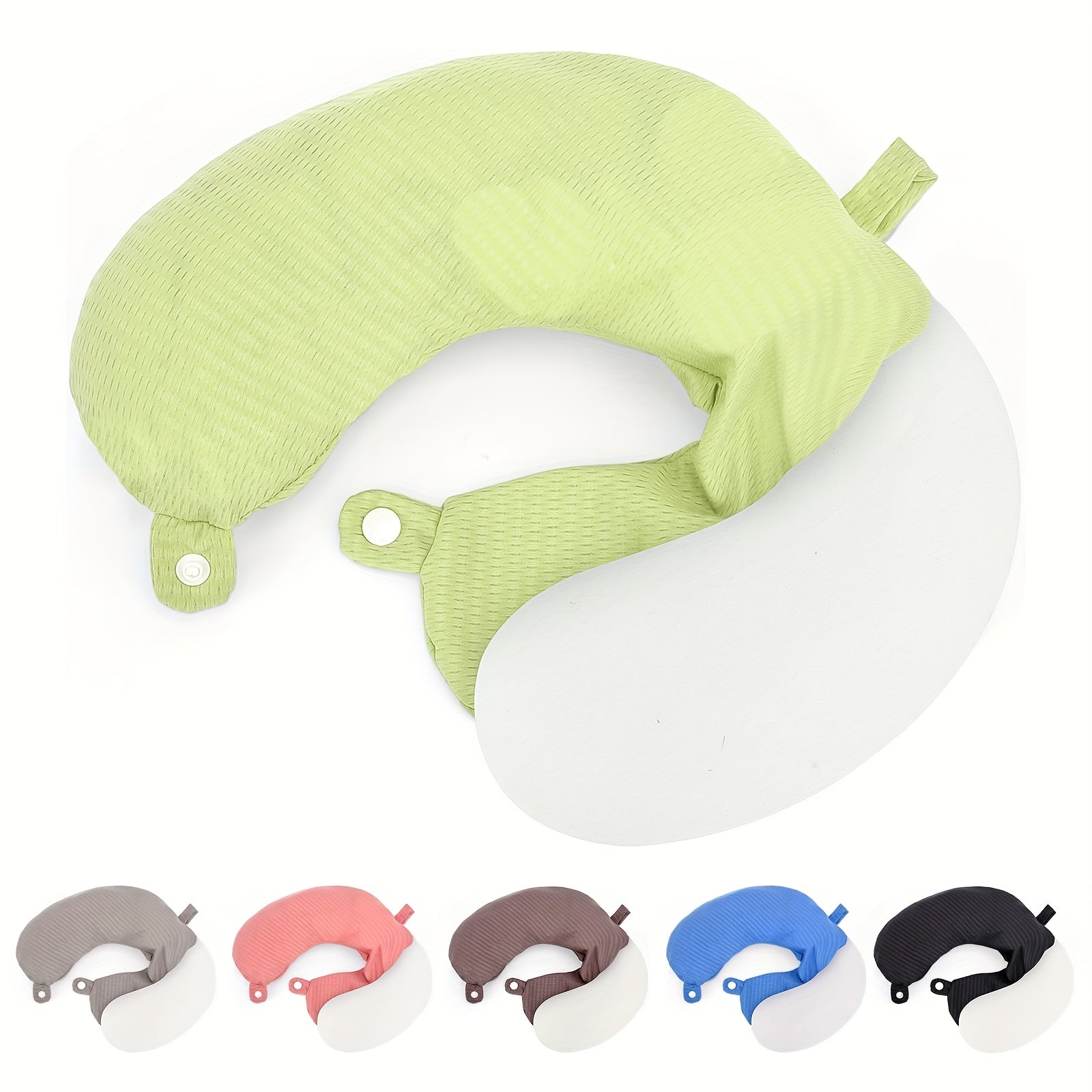 Koʻk rangli toʻqilgan polyester U-shaklidagi sayohat boʻyniga taqiladigan yostiq qoplami, engil, yuviladigan