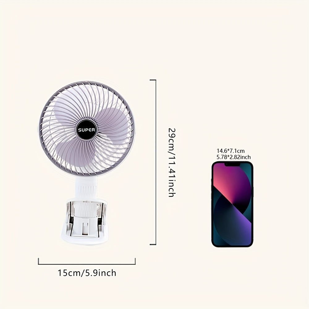 Rechargeable USB Fan with Detachable Foldable Handheld Clip-On Tabletop Design