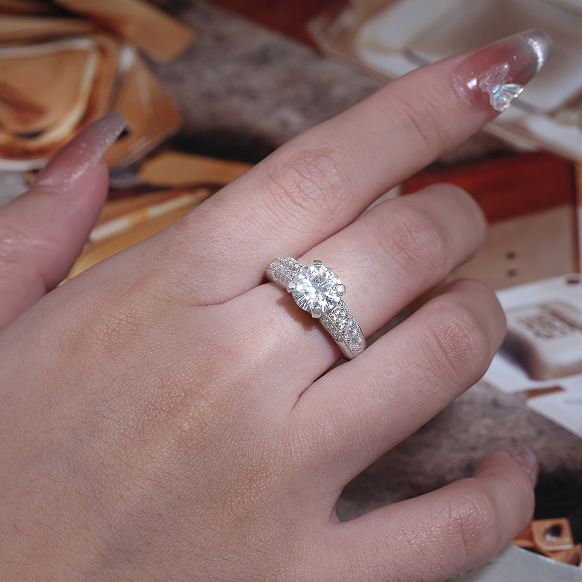 Sterling Silver Moissanite Ring 2ct Elegant Jewelry Gift Box Certificate