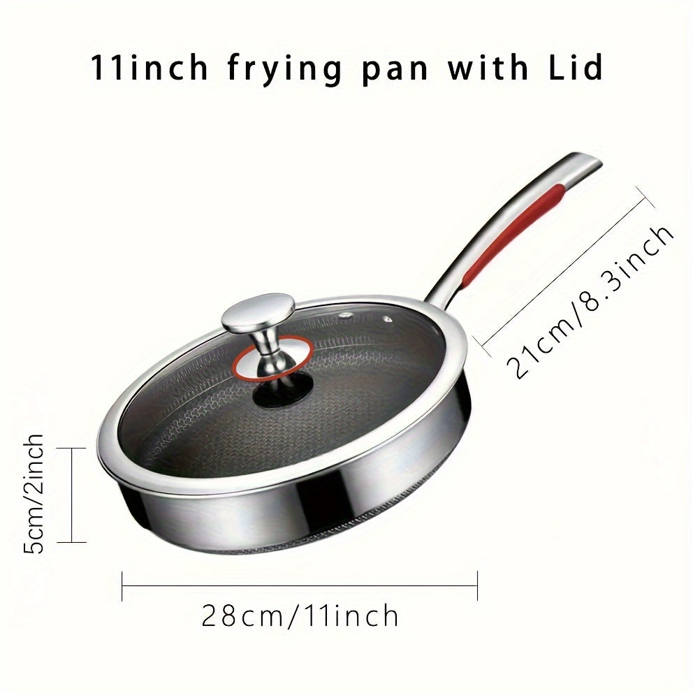 Sartén de acero inoxidable con superficie antiadherente de panal de abeja y tapa de vidrio para cocinar