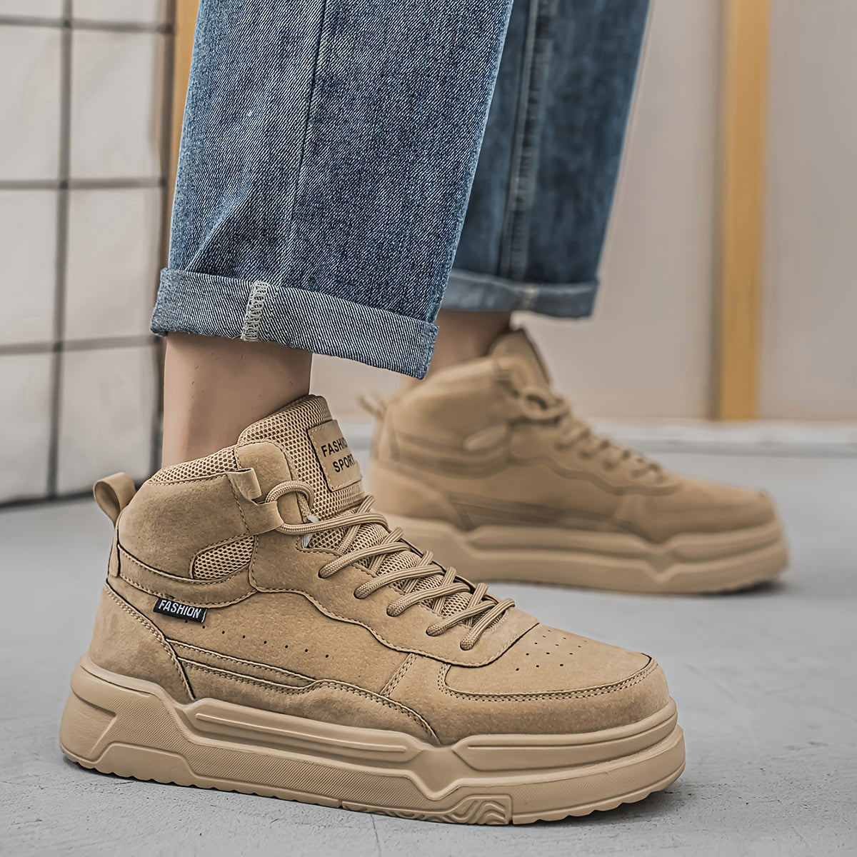 Men's High-Top Graphic Sneakers Casual Running Street Shoes Durable PU Fabric