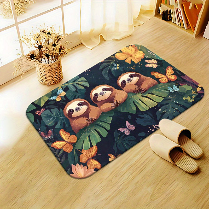 Alfombra de puerta absorbente de microfibra con perezosos de dibujos animados, antideslizante, para baño y cocina