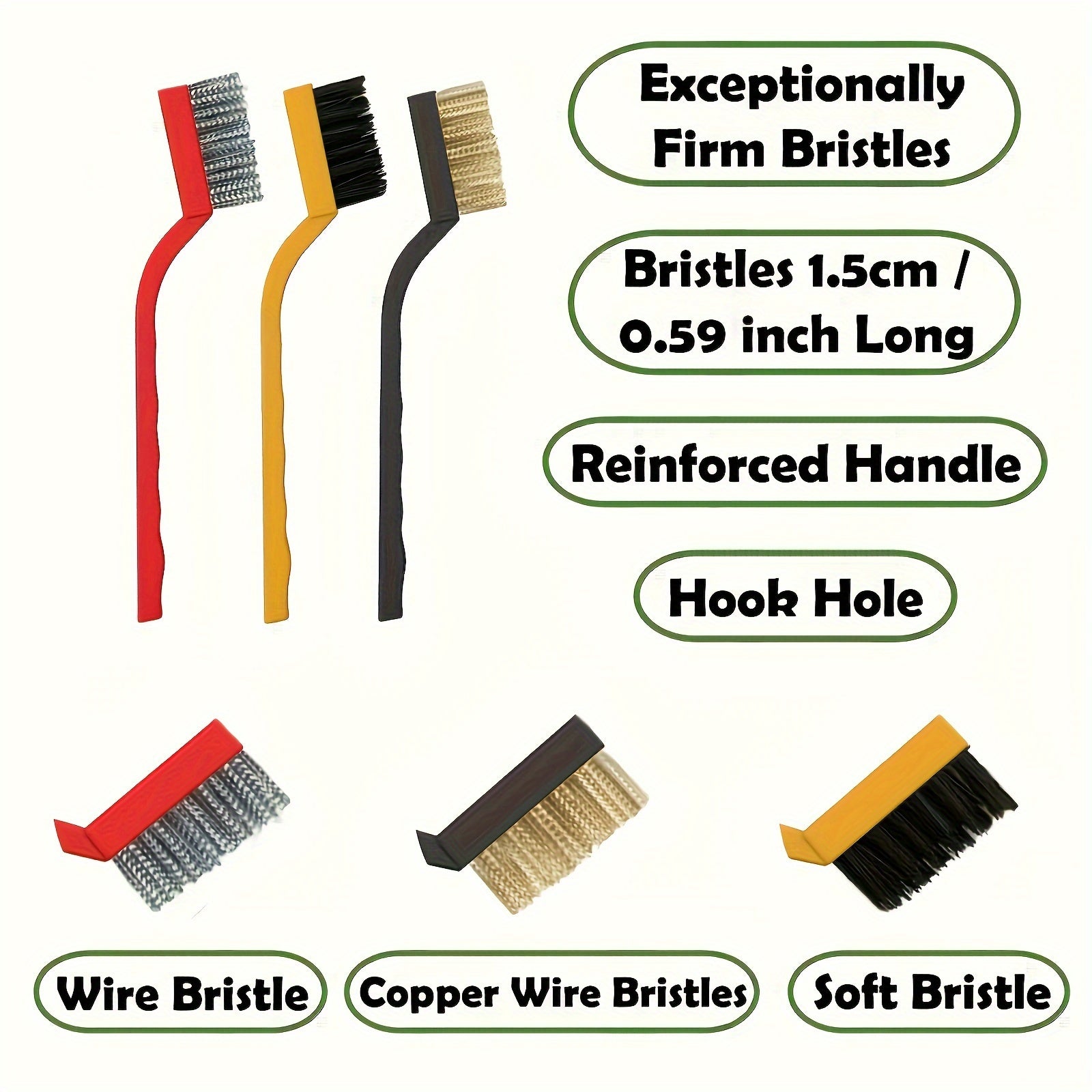 Set of 11 Crevice Cleaning Brushes with Long Handle and Strong Bristles