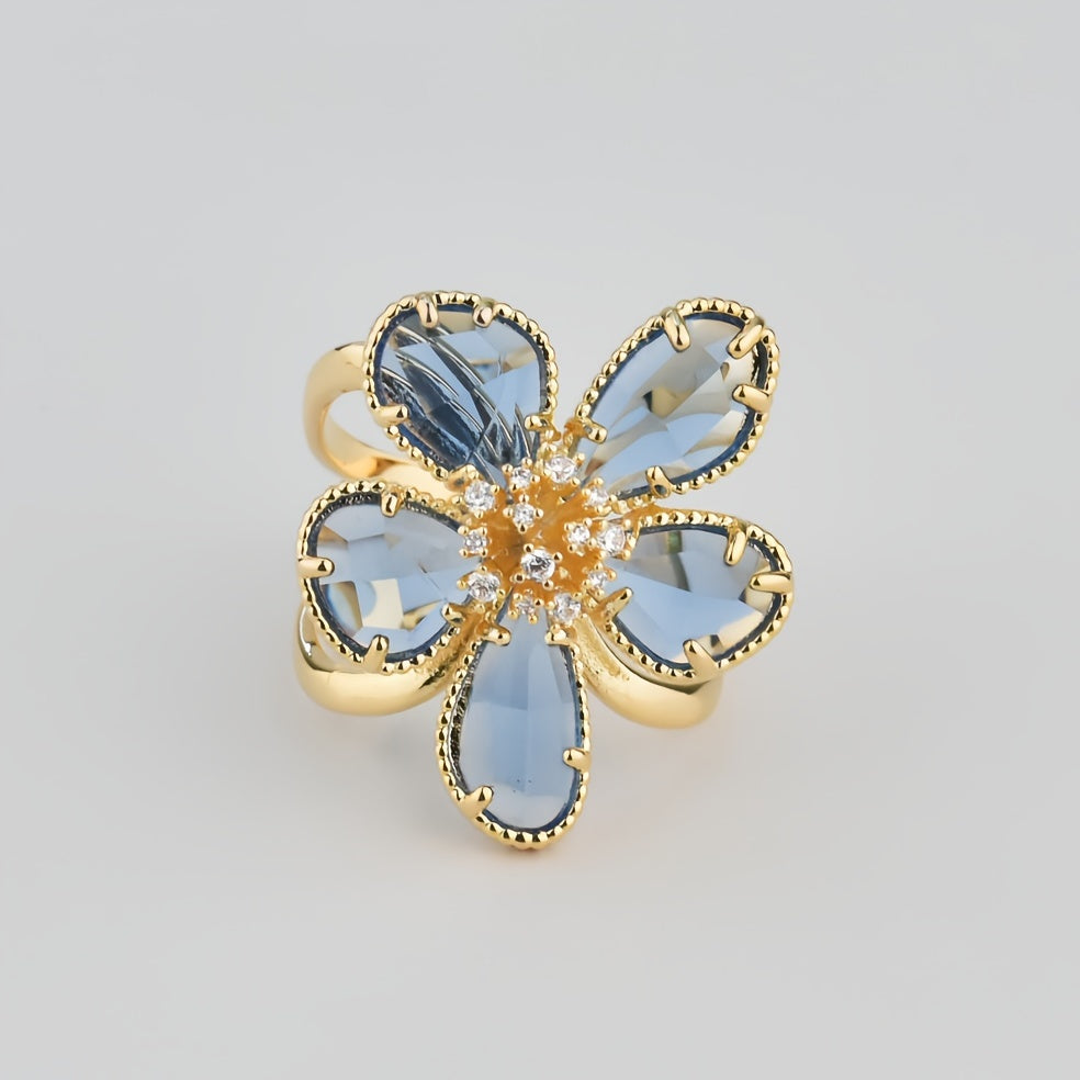 Broche de flor en tono dorado vintage con detalles de cristal para mujeres