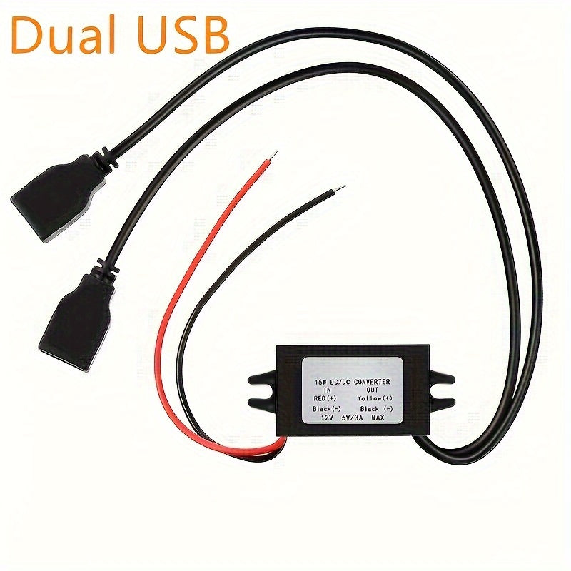 Dual USB 12V 24V to 5V DC Converter Adapter 3A 15W Hard Wiring