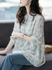 Women's V-Neck Long Sleeve Shirt Woven Polyester Color Block Butterfly Print