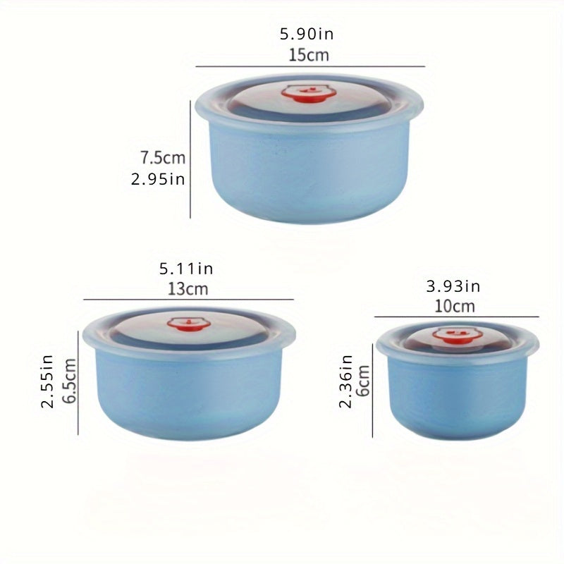 Uchta bug'doy donasi plastmassa idishlar to'plami, mikroto'lqinli pechga mos, dumaloq Bento qutilari, yengil yashil, qopqog'lar bilan, oziq-ovqat saqlash va sayohat uchun