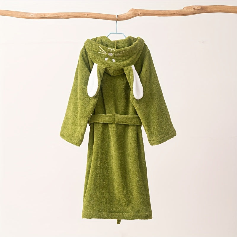Children's Cotton Bathrobe with Rabbit Face Design, Quick-Drying, for Kids