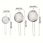 Набор из 3 мелкоячеистых сит из нержавеющей стали — идеально подходит для процеживания масла и просеивания муки, необходимый кухонный инвентарь