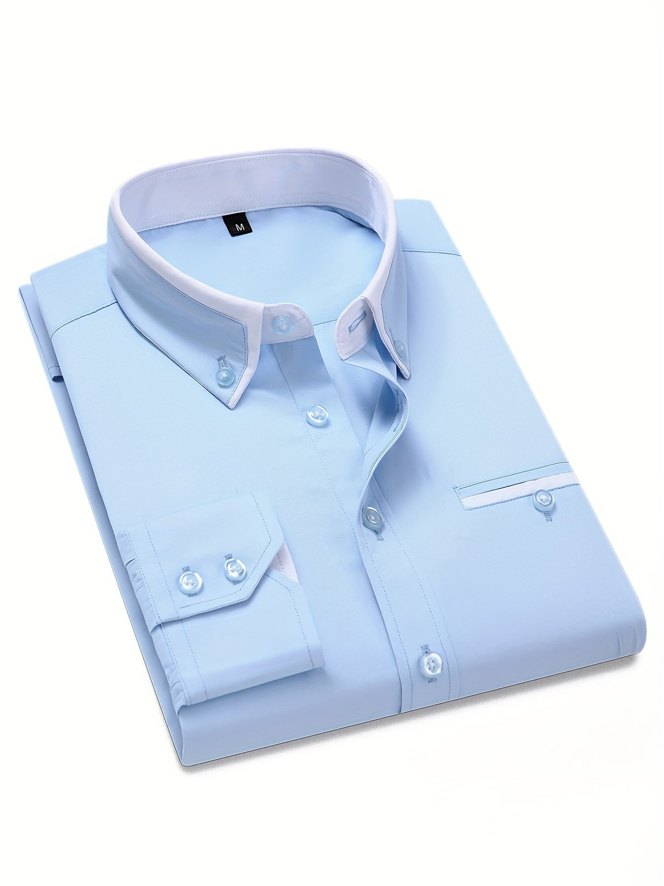 Men's Long Sleeve Dress Shirt with Contrast Lapel Collar Color Block for Formal Wear