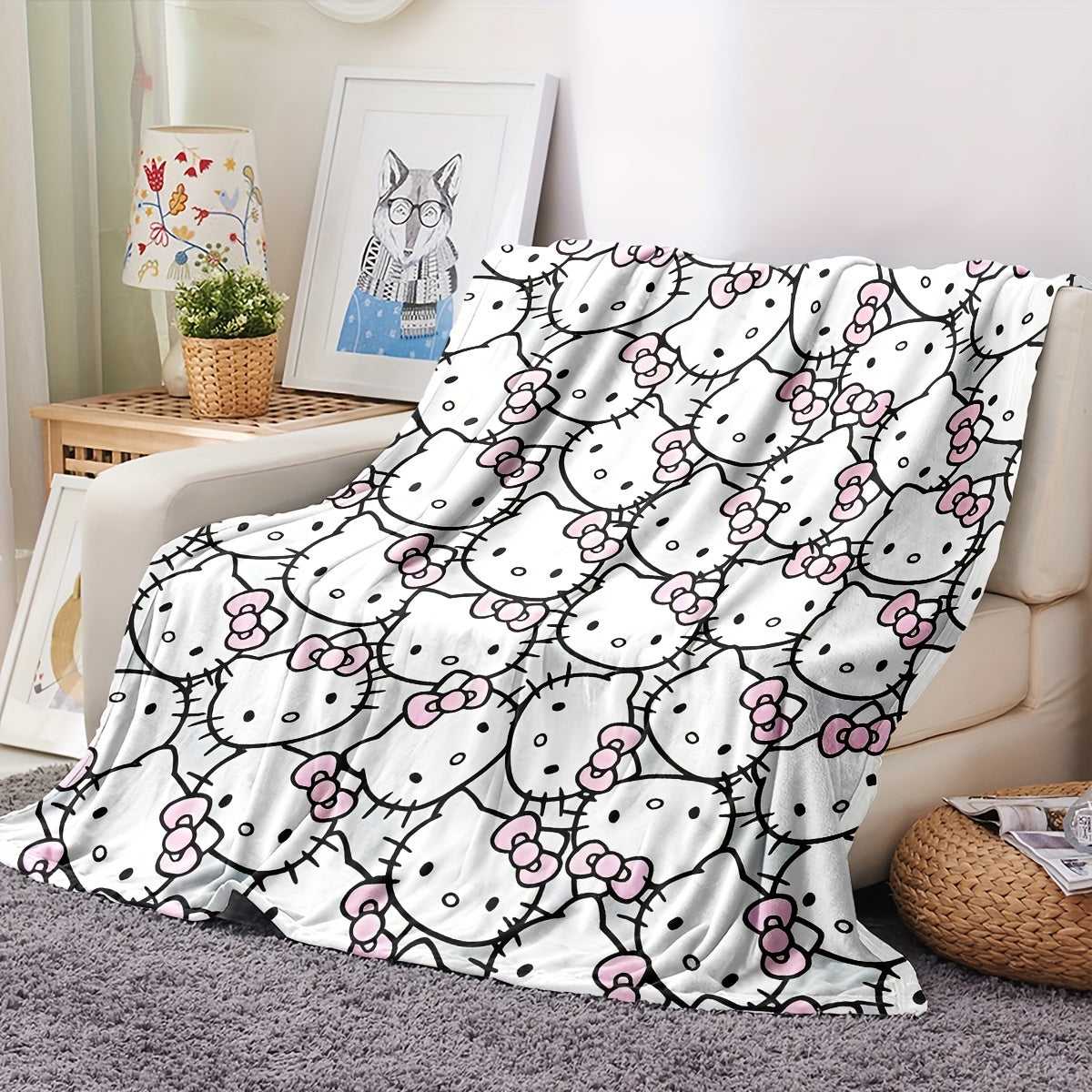Hello Kitty Flannel Fleece Throw Blanket for Adults Soft Cozy All-Season