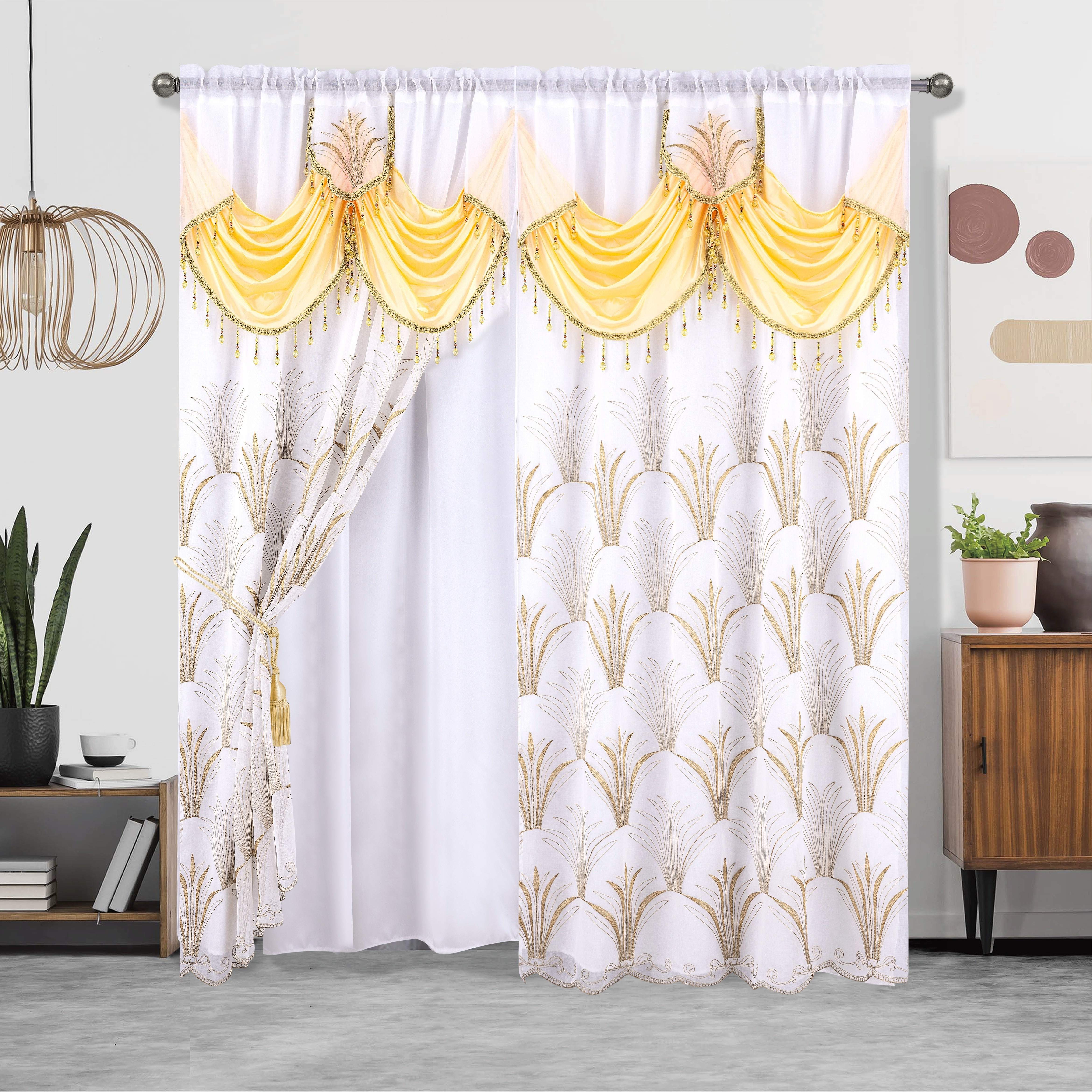 Embroidered Double Layer Curtain 132x213 cm for Living Room Bedroom