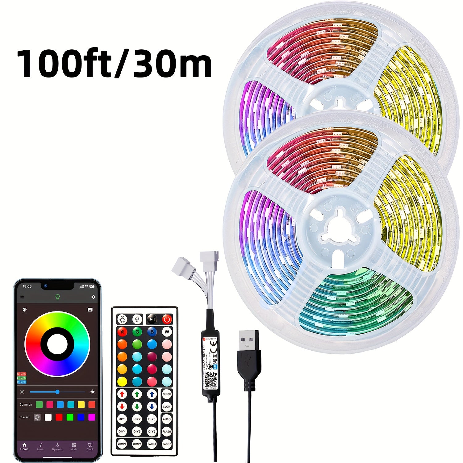 LED RGB Strip Lights 91cm-30m with Remote and App Control for Bedroom Home Decoration