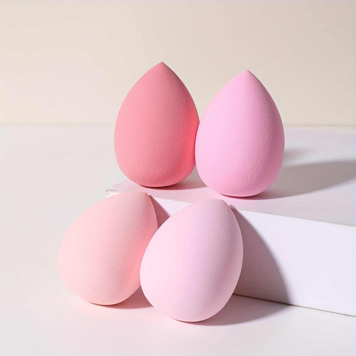 Kit de esponjas de maquillaje rosa de 4 piezas, esponjas en forma de gota de agua para líquidos y polvos