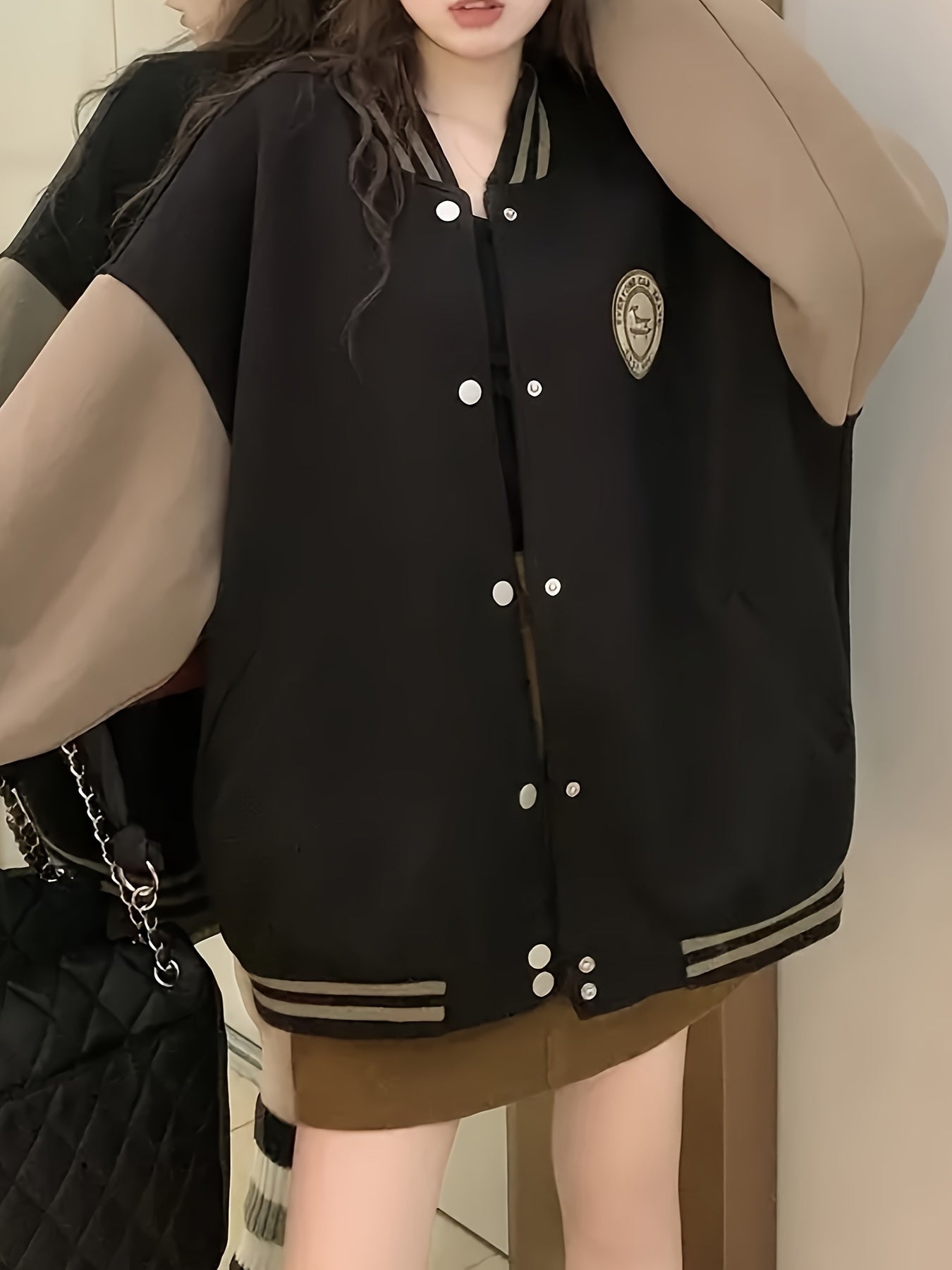 Women's Retro Baseball Jacket Casual Thick Loose Fit Button Polyester Solid