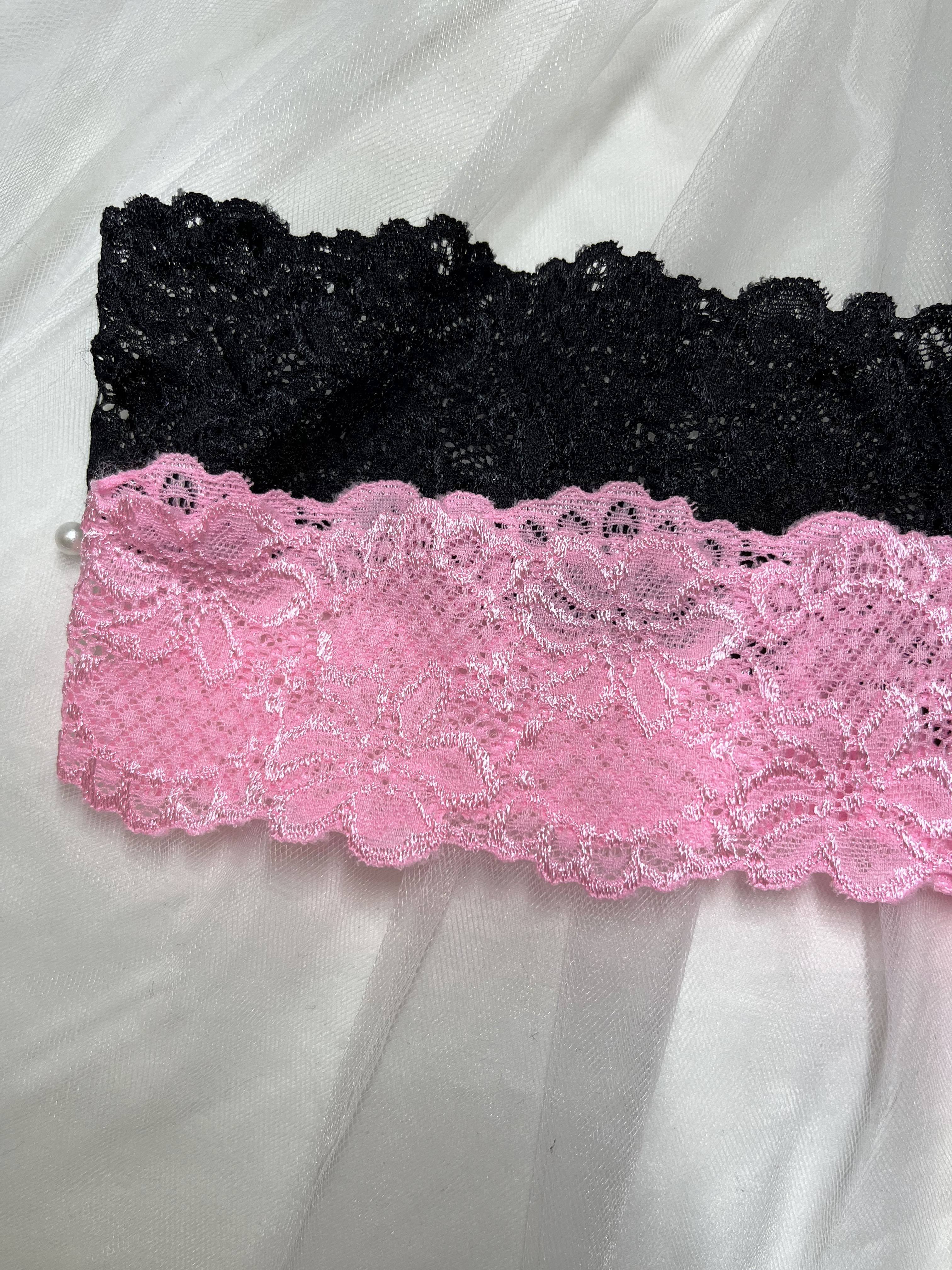 Black and Pink Lace Massage Thong Set with Beads 2-Pack