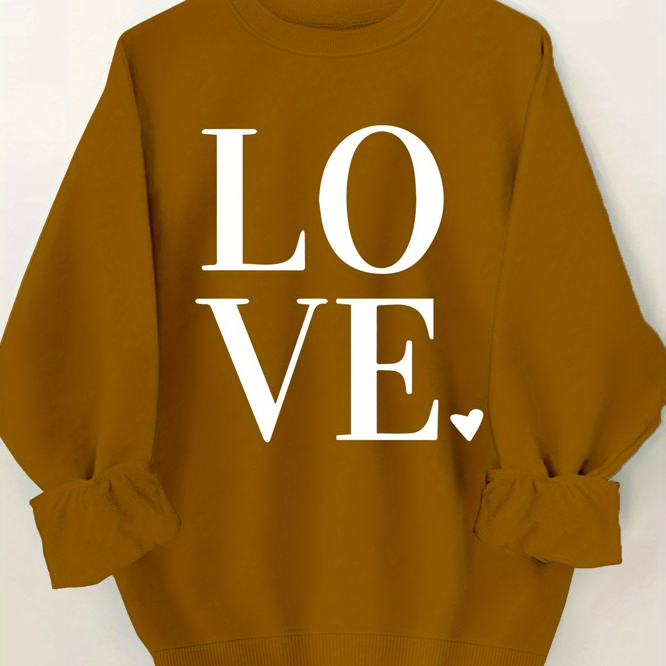 Plus Size Love Print Sweatshirt Casual Long Sleeve Crew Neck Pullover